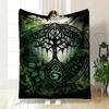 A Mystical Tree Inside a Circular Design, Surrounded by Lush Green Foliage. for All Seasons Blanket Lunch Break Throw Gift