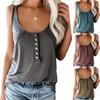 Women Solid Color Scoop Neck Buttons Vest Camisole Loose Blouse Top