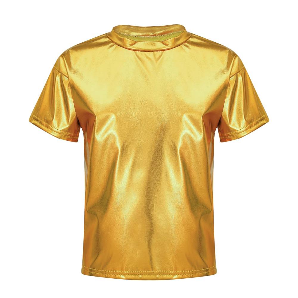 Disco Metallic Top Hip Hop Performance Dancewear Fashion Dance Top Kids Boys Girls