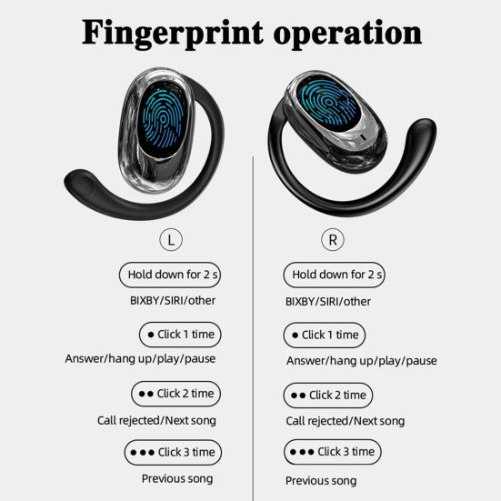 1 Pair Bluetooth-compatible Earphone with Earhook Noise Canceling HiFi Sound IPX5 Waterproof Wireless Over