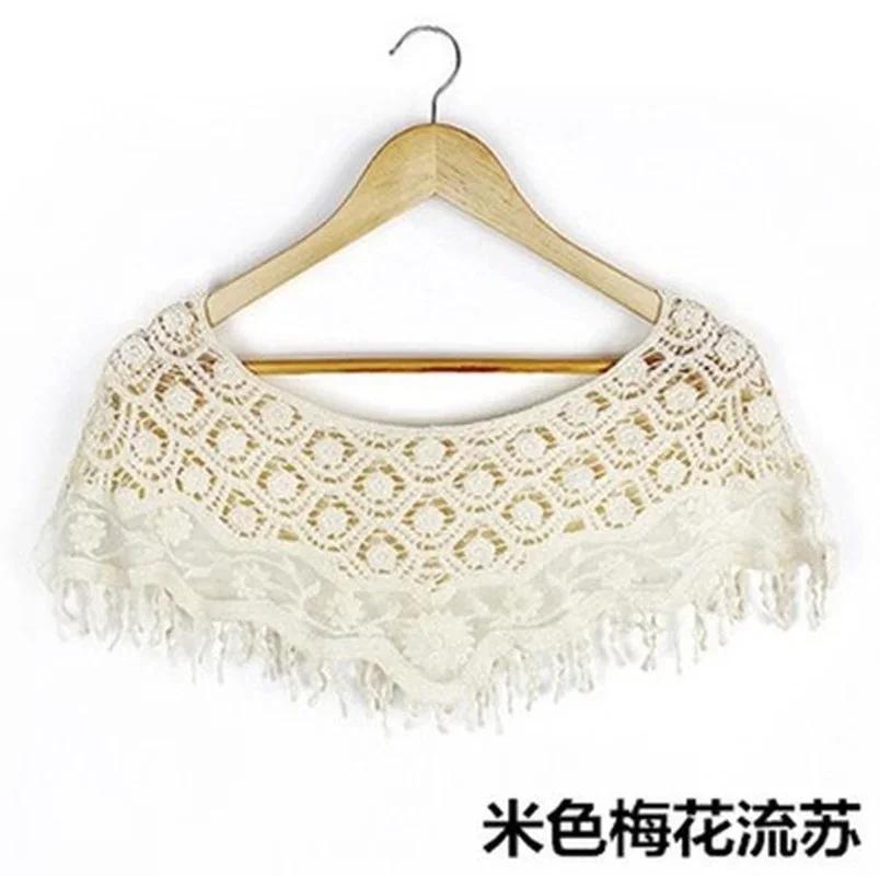 1 Pcs Out Hijab Scarf Elegant Ladies Shawl Fashion Tassel Lace Scarf Women Fashion Hollow Hook Flower Short Small Vest Cover