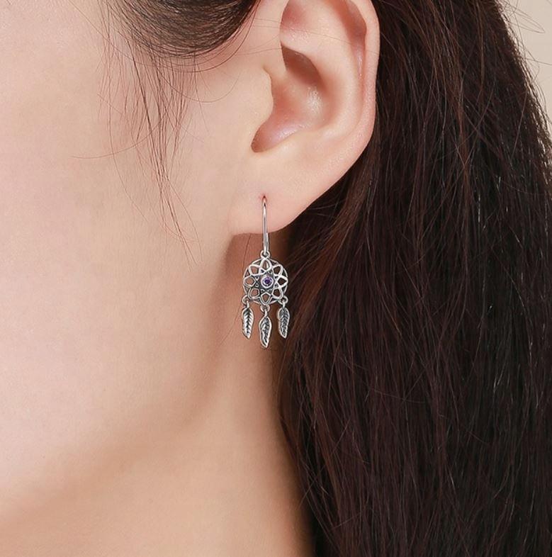 925 Dream Catcher Earrings Hanging Box Colorful Zircons