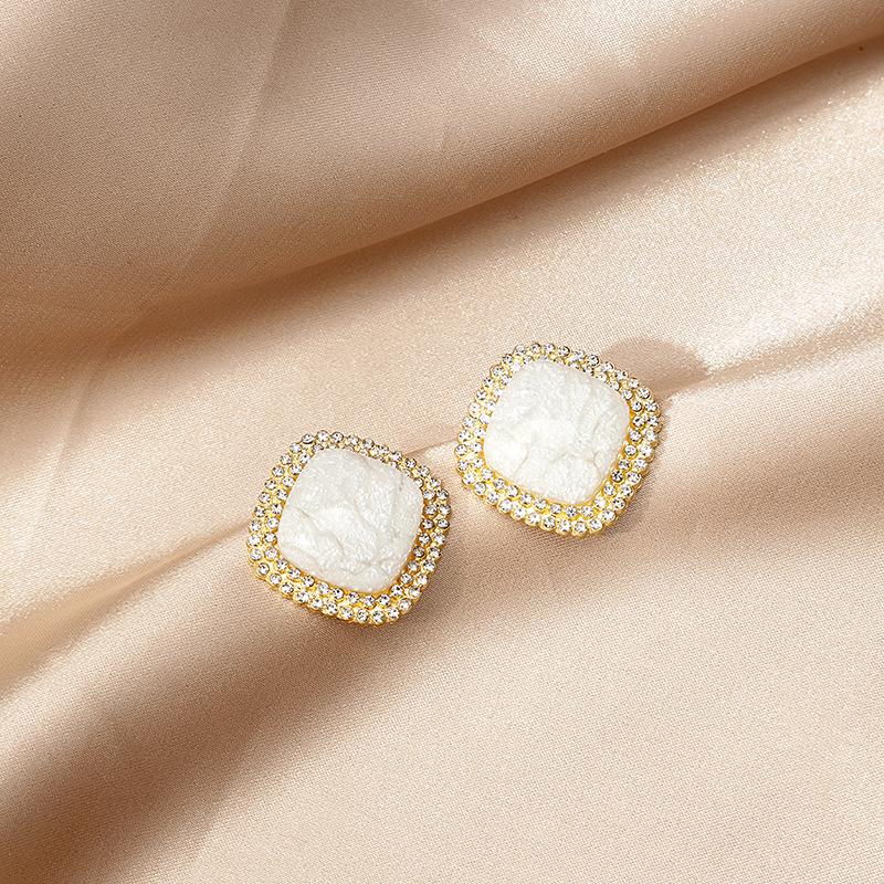 Super Fairy Geometric Earrings With Diamonds Design Sense Crack Square Pearl Commuter Elegant Stud Earrings