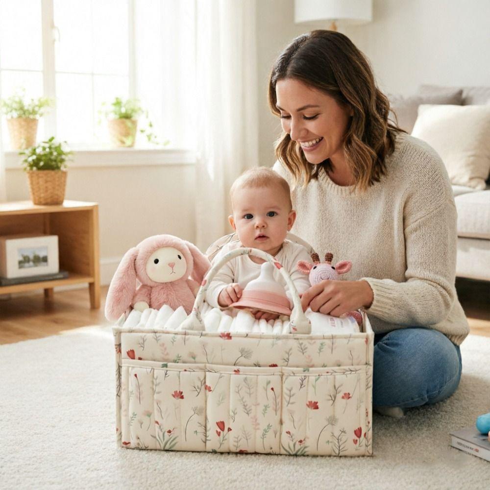 Large Capacity Nursery Storage Basket Portable Diaper Bag Gift for Baby Shower
