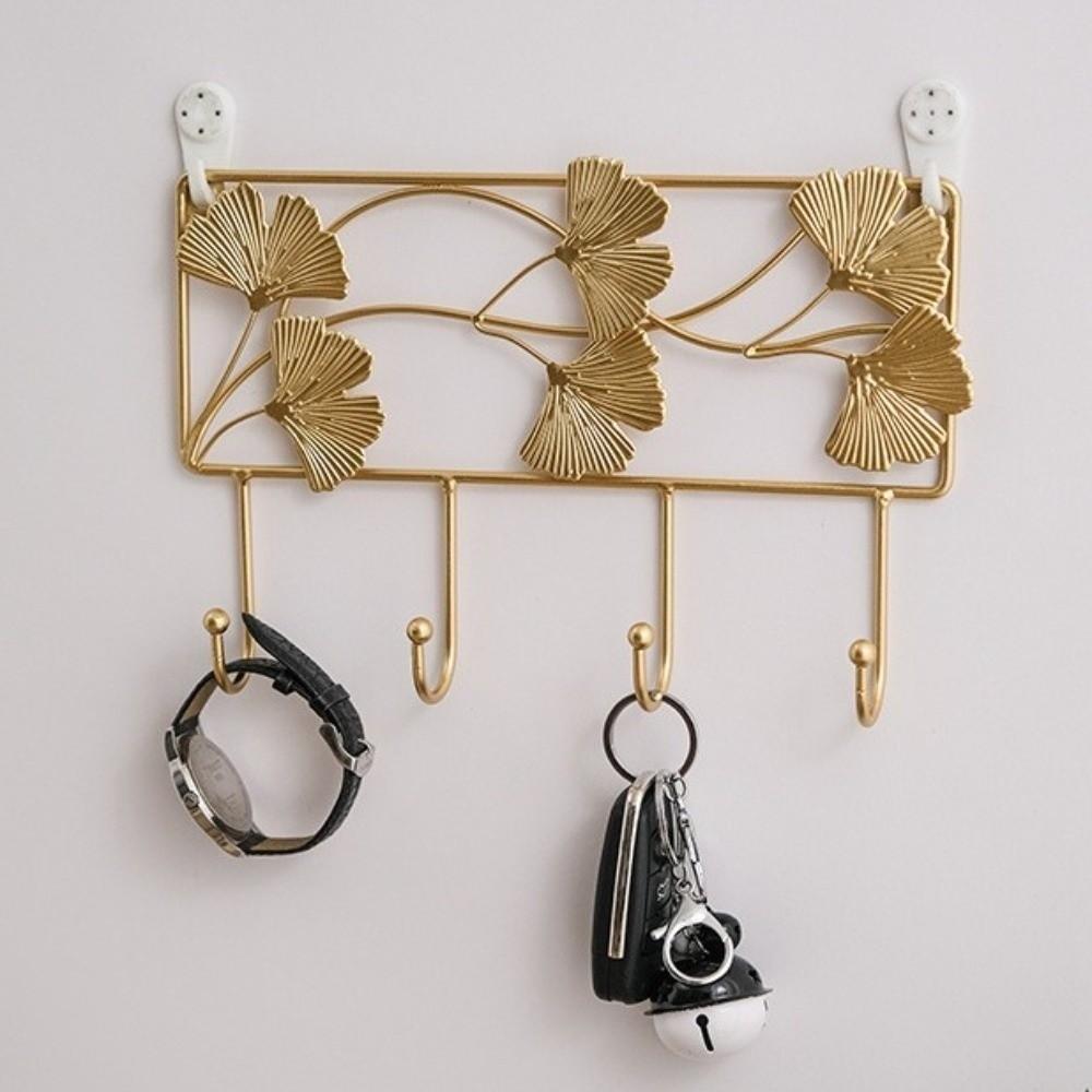 Creative Organizer Ginkgo Leaf Metal Coat Hooks Iron Art Heavy Duty Coat Hanger Nordic Style Golden Wall Hooks Wall Mounted