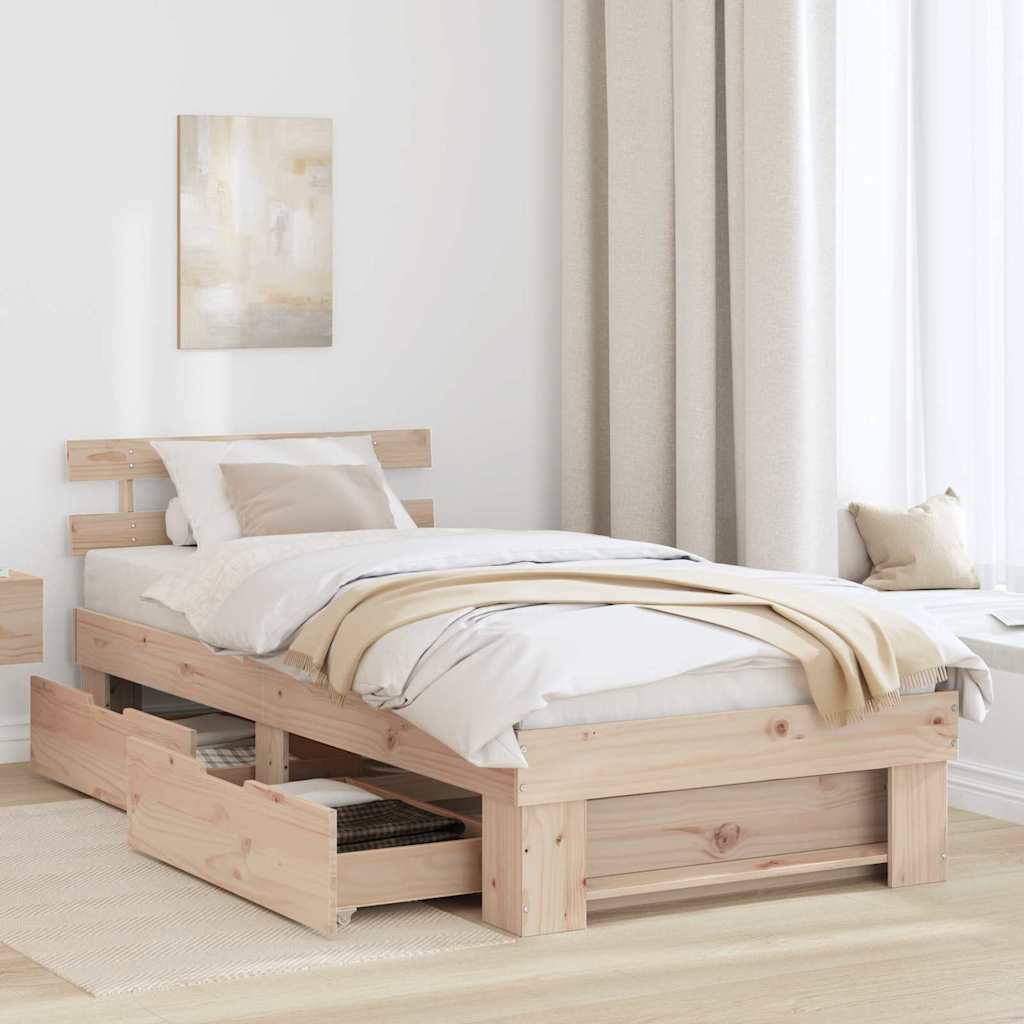Natural Wooden Bed Frame with Headboard 75 x 190 cm Solid Pine Wood