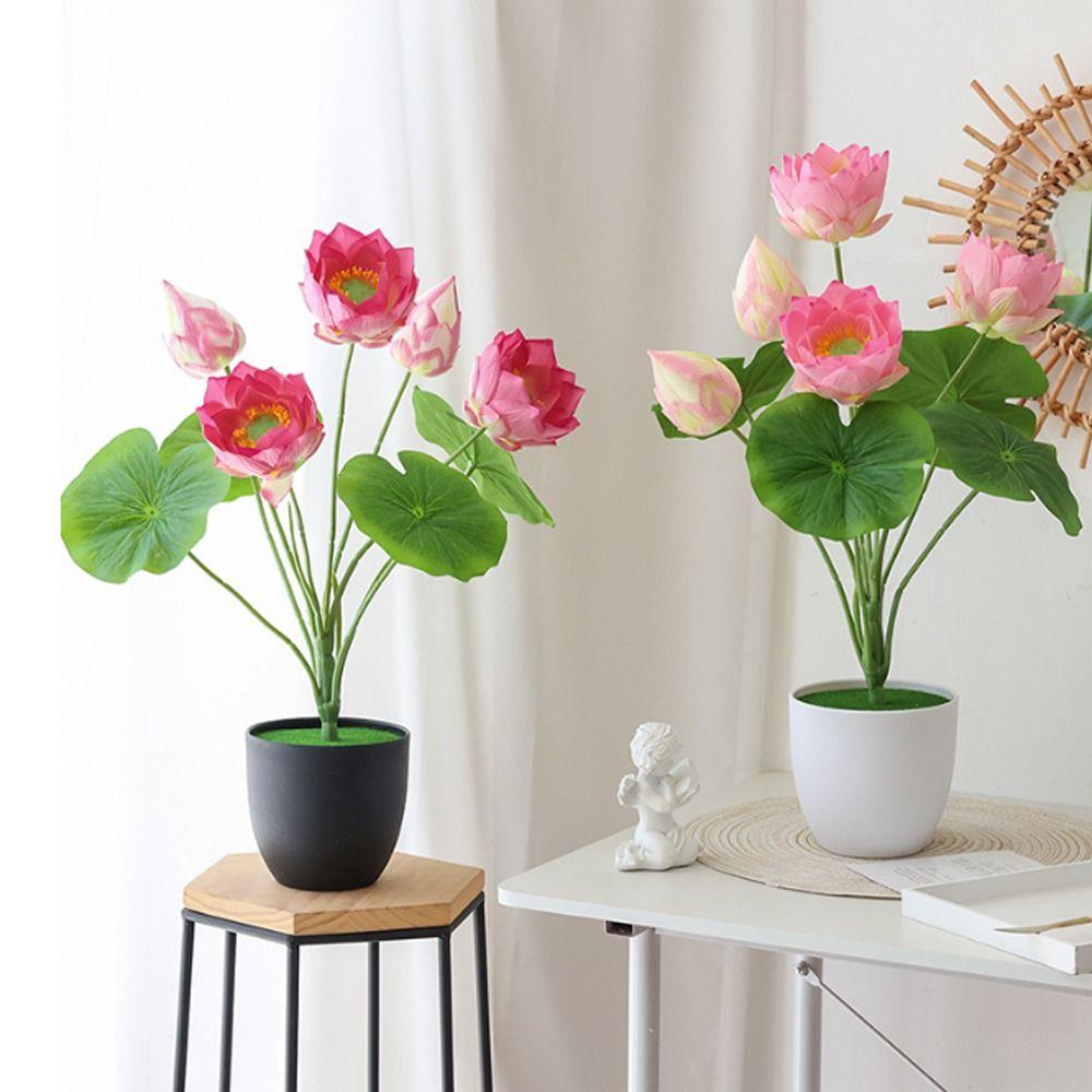 Green Plants Artificial Lotus Flower Plastic Silk Lotus Flower Fake Flowers Outdoor Garden Decor