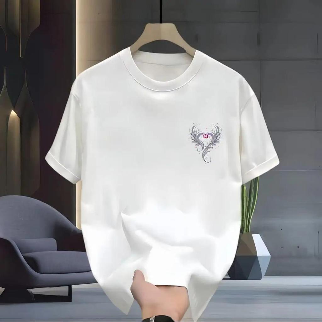 2025 Latest Summer Hong Kong Style Adult Pure Cotton Printed Round Neck Short Sleeved T-shirt Men's and Women's Versatile Top