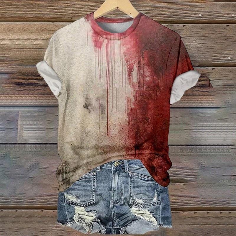 New Halloween European and American Unisex Crew Neck Neck Short Sleeve Horror Blood-Red Hand 3D Digital Print T-Shirt Hot Seller for Foreign Trade