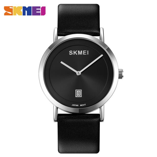 SKMEI 1907 New Style Black Men Quartz Watch Best PU Leather Strap Waterproofing Analog Display Simple Casual Watch Kit