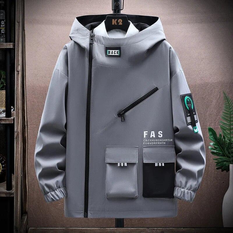 Zipper Jacket Men's Pilot Hooded Jacket Spring and Autumn Baseball Uniform Tide Card Loose Pullover Front Pocket Coat