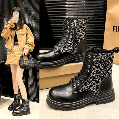 2024 Новые женские сапоги Высококачественные женские модные повседневные женские сапоги с круглым носком и крестообразным плетением и леопардовым принтом до середины икры