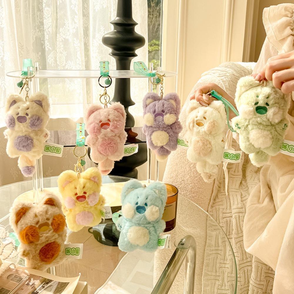 Soft Plush Animal Pendant Pink Cartoon Doll Keychain Purple Cute Cat Key Ring  Girls