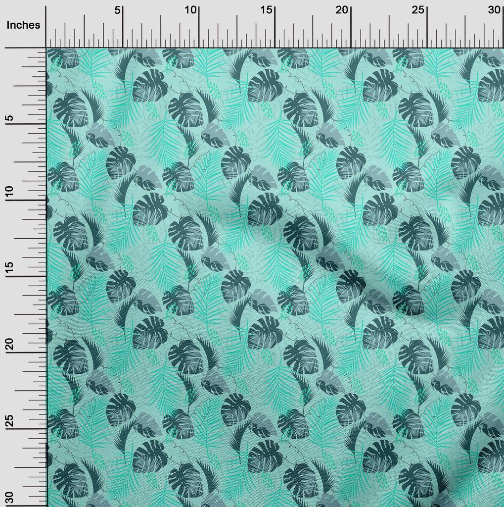 oneOone Cotton Poplin Aqua Blue Fabric Tropical Leaf Fabric For Sewing Printed Craft Fabric By The Yard 42 Inch
