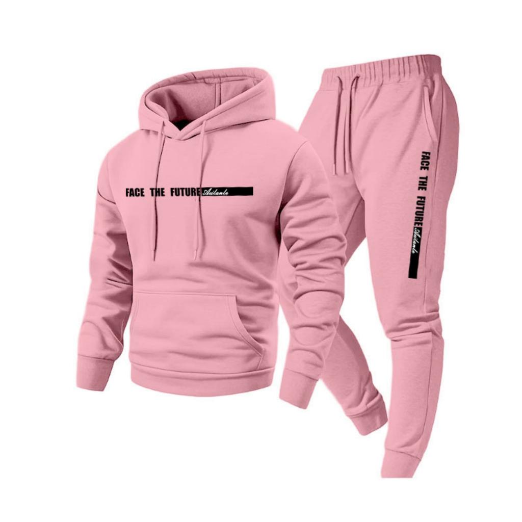 Men's Casual Solid Color Letter-printed Sweatshirt Set, Men's Fleece Hooded Drawstring Sweatshirt And Sweatpants Two-piece Set