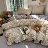 Soft Cotton Bedding Set With Lace Trim Floral Print French Style Queen King Twin Size 4 Piece