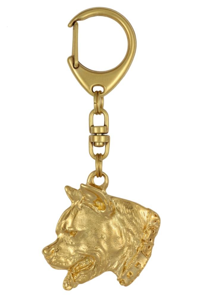 American Staffordshire Terrier, Amstaff I - Gilded Key Ring with Dog In Gift Box, Handbag Decoration, Luxury Accessory by Art-Dog Brand