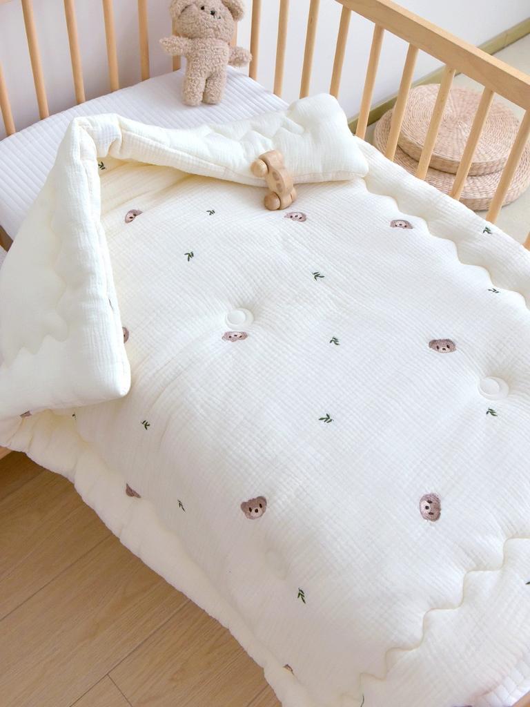 Pure Cotton Blanket Muslin Baby Bedding Bear Embroidery Newborn Boy Girl Swaddle Blankets Kids's Quilt on Bed Stroller Cover