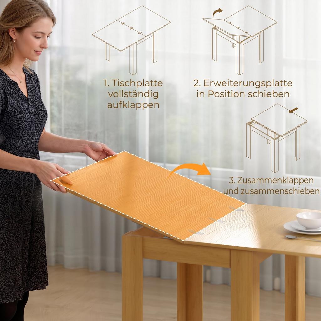 Extendable Dining Table 70 140 X 80 Cm Modern Dining Room Table For 4 6 People Space Saving For Kitchen Dining Room