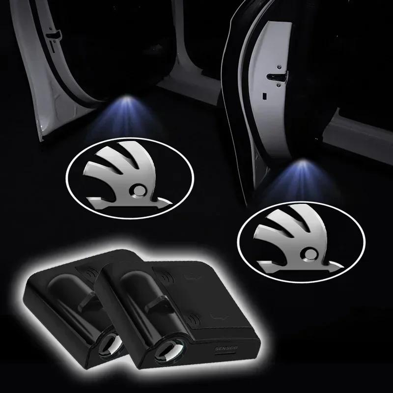 2025 Новый 1/2 шт. Светодиодная HD-лампа-проектор тени «Добро пожаловать» для двери автомобиля, логотип, свет для Skoda Octavia Rapid Kodiaq Karoq Superb Fa