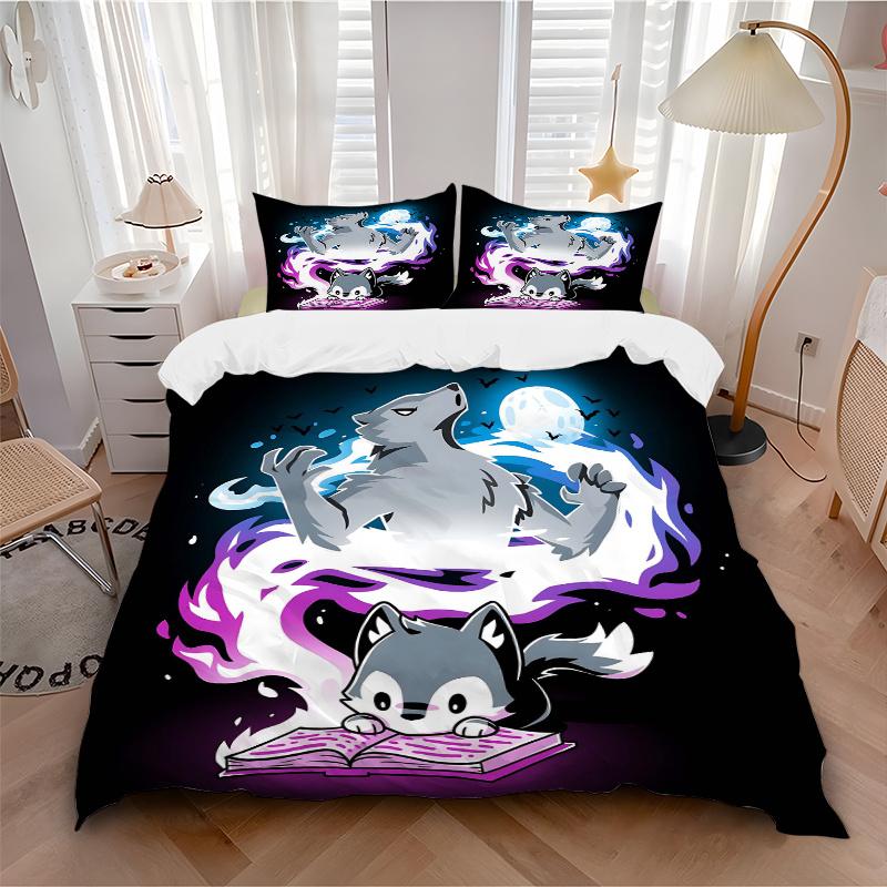 3pcs Magic Wolf Printed Bedding Set, Soft and Comfortable Quilt Cover for Bedroom, Guest Room (1 Duvet Cover + 2 Pillowcases, Pillow Core No