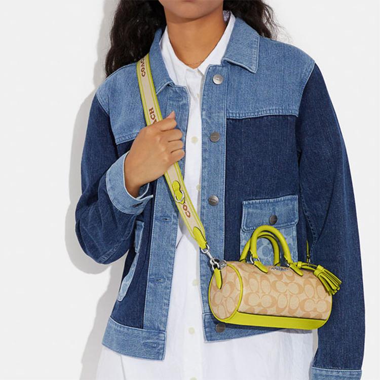 New COACH Lacey Coated Canvas With Leather Handbag Trumpets Women's Brown & Yellow CB874-SVVRE