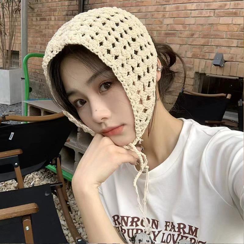 Бежевая хлопковая повязка на голову с вырезом в виде треугольника для женщин, летняя дорожная повязка для волос, платок, бандана, повязки на голову с полым узором в французском стиле