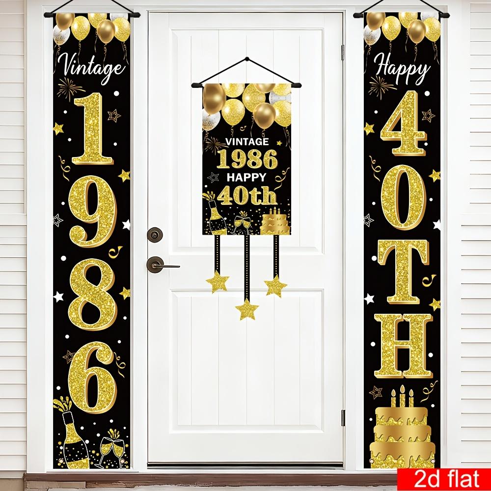 Happy 40th Birthday Porch Sign Golden Black Polyester Indoor Outdoor Decor