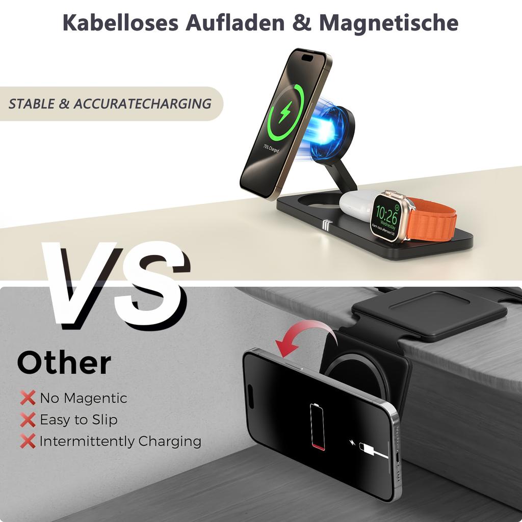 3 In 1 Magnetic Wireless Charger Stand For iPhone 15 14 13 Pro Max Watch 8 7 6 Airpods Induction USB Fast Charging Station