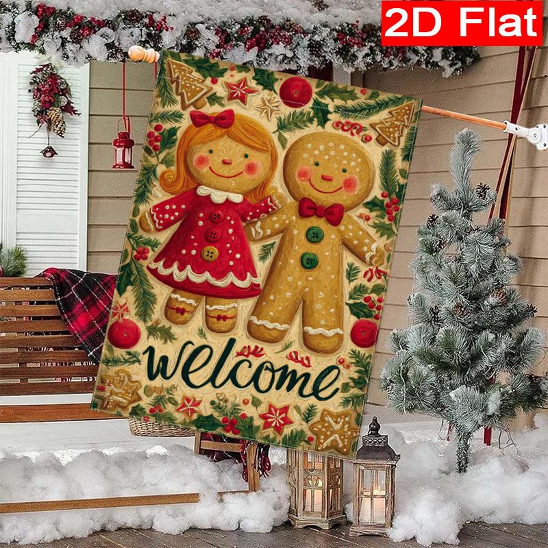 2D Flat - 2D Flat - 2D Flat Christmas Gingerbread And Woman Garden Flag X 2 (1) Outdoor Garden Flag Double-Sided Home Decoration Courtyard Decoration