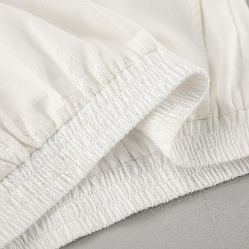 Элегантный однотонный комплект из двух предметов из хлопка и льна, женский сексуальный укороченный топ + широкие брюки, женский комплект из 2 предметов