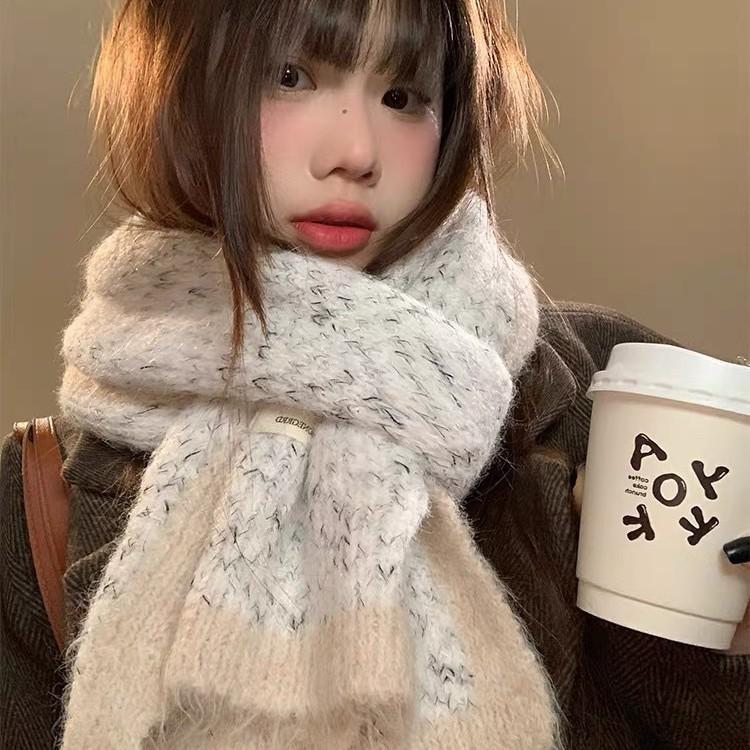 Tonglu manufacturer Korean wool-containing wool scarf women's winter senior sense versatile warm student neck scarf tide