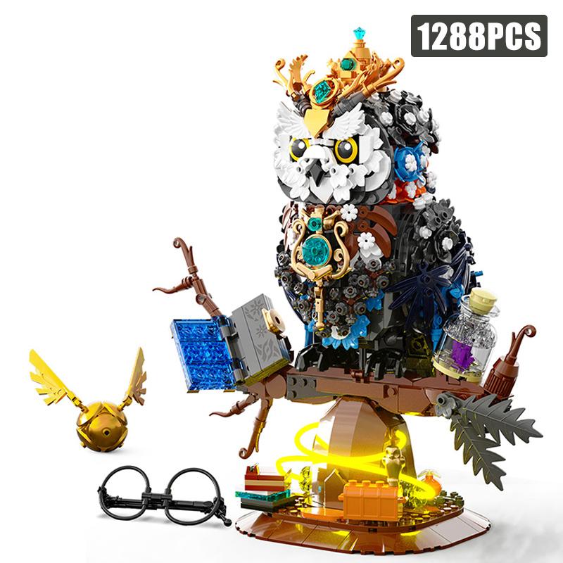 1288 деталей Креативная Волшебная Сова со Светом Строительные Блоки MOC Механическая Птица Животное Конструктор Игрушки Детский Рождественский Подарок
