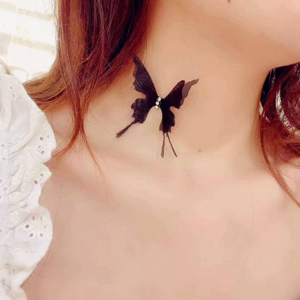 Club Trendy Fashion Accessories Party Jewelry Butterfly Necklace Women Choker White Black Lace