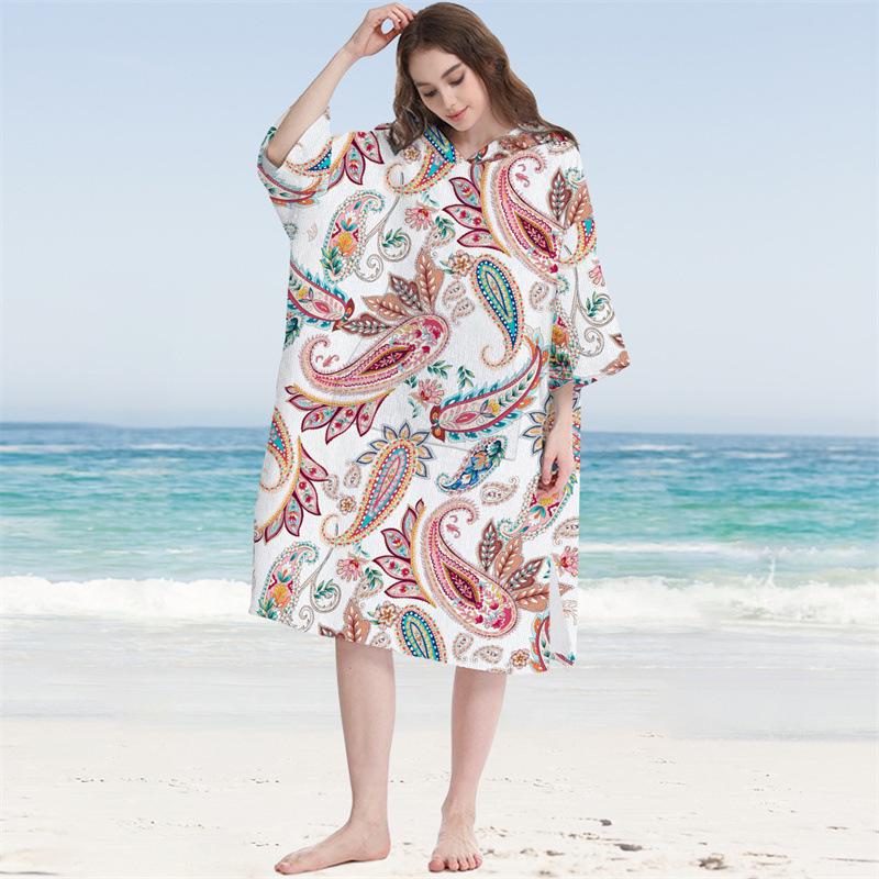 Microfiber Hooded Poncho Quickdry Beach Bathrobe For Adults
