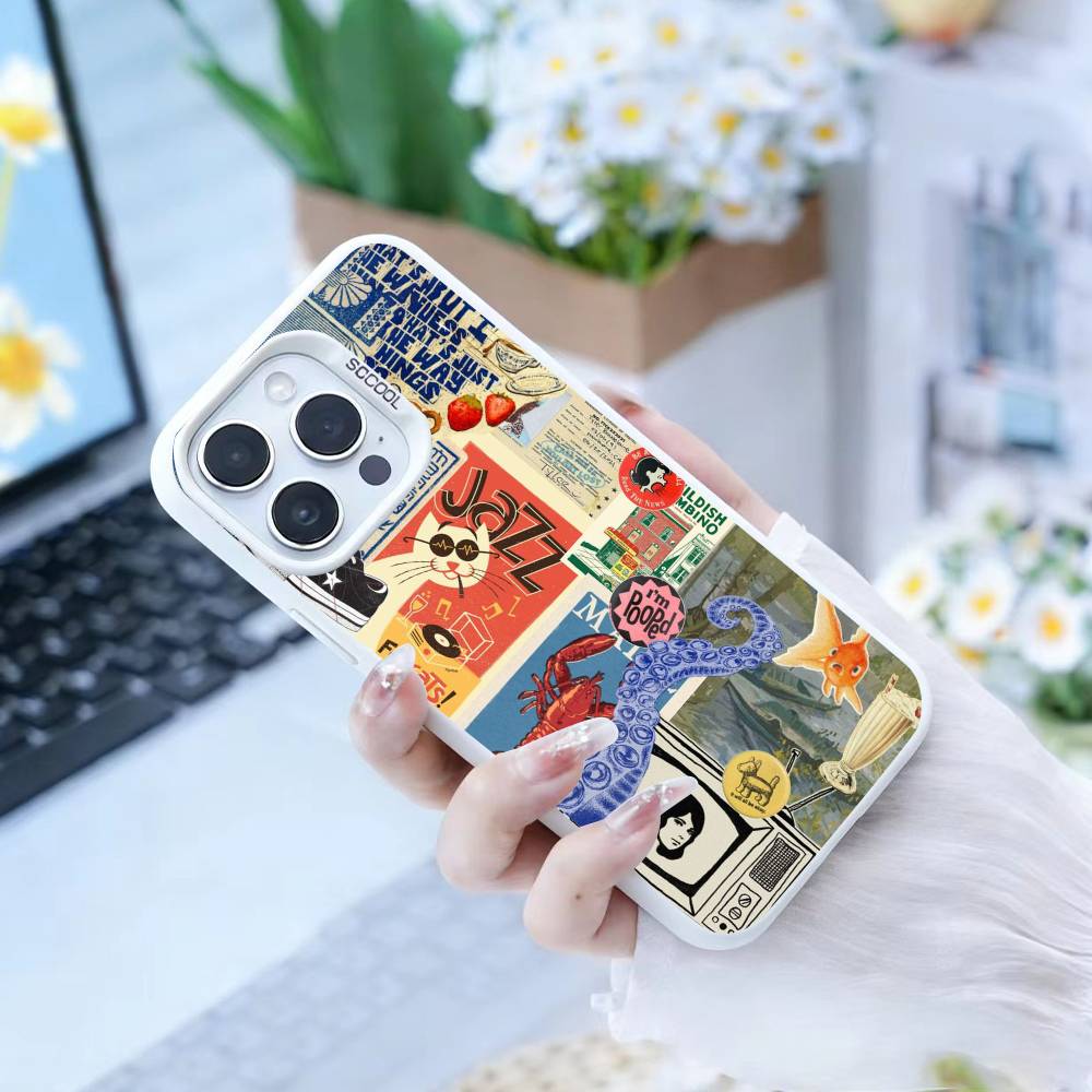 Чехол для телефона с коллажем для iPhone 16 17 15 14 12 13 Pro Max белого цвета противоударная крышка