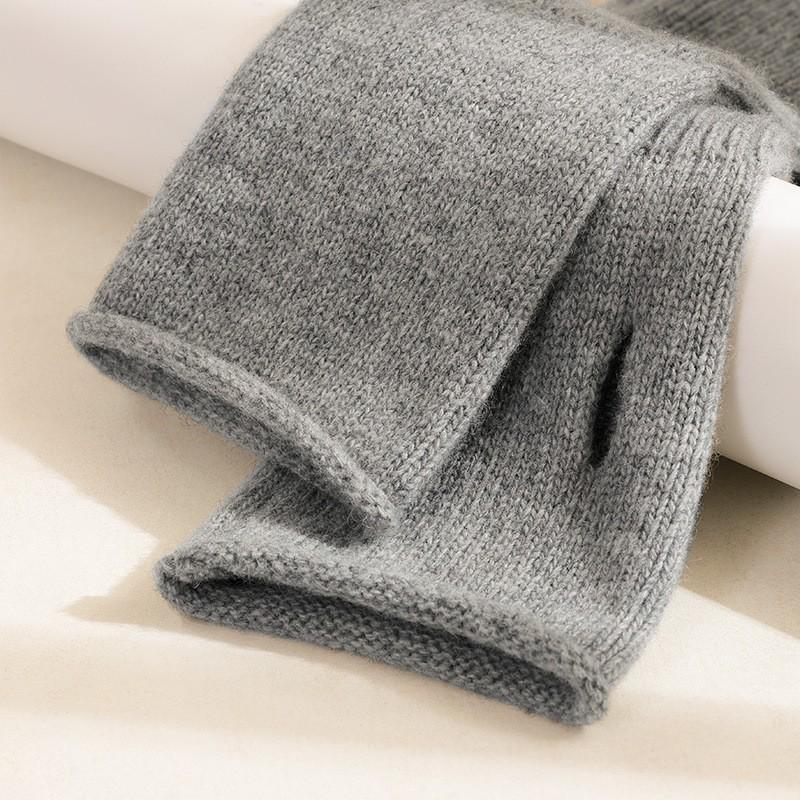 Womens Wool Knit Cycling Gloves Long Warm Windproof Half-Finger Winter Outdoor Sports