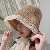 Straw Hat Women's Summer Lace Tied Beach Hat Beach Vacation Sun Protection Hat Strap