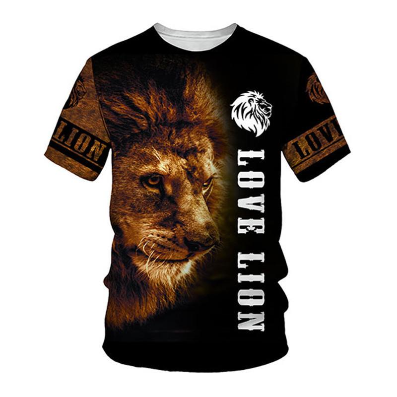 Summer Men's T-shirt 3D Animal Print Tees Lion Pattern Loose Round Neck Short Sleeve Tops Men