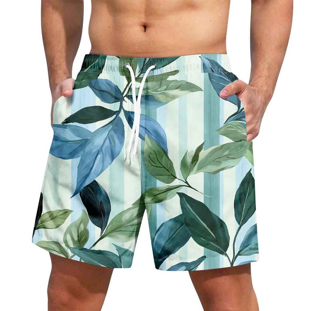 Men's Fashion Hawaiian Print Elastic-Waisted Casual Yoga Pants Beach Shorts