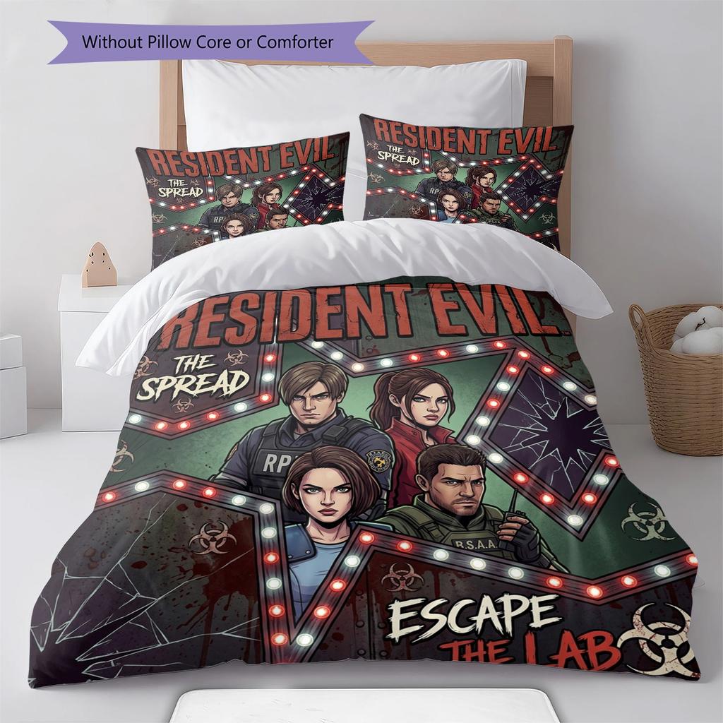 Resident Evil Pattern Bedding Quilt Set Quilt Cover Pillowcase Home Birthday Gift(1 * duvet cover + 2 * pillowcase, without core)