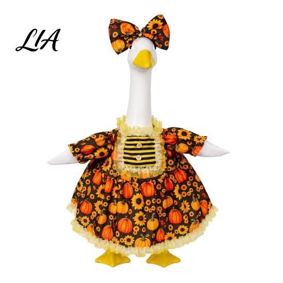 Autumn Harvest Goose Clothes with Pumpkin Print Thanksgiving Porch Outfits for 23" Statue, Fall Maple Leaf Retro Decorations Outdoor Clothes, Costume