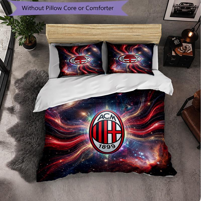AC Milan Pattern 3 Pieces Bedding Set Soft Microfiber Duvet Cover with Pillow Cases for Bedroom