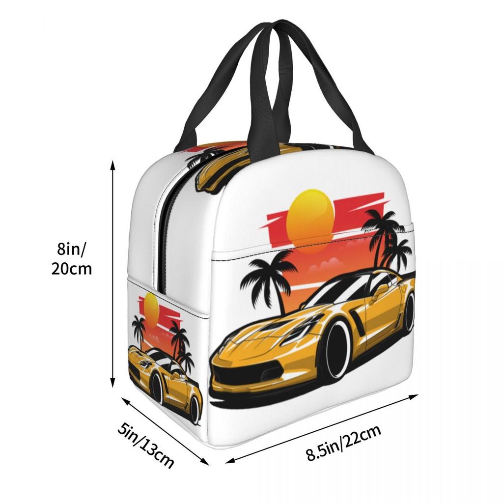 Yellow Corvette Z06 Sunset Palms Insulated Lunch Bag for Kids Cooler Thermal Food Box Tote Leakproof Lunch Boxes Container