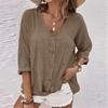 Women's Fashion Casual Solid Color V-Neck Chest Button Seven Sleeve T-Shirt Top