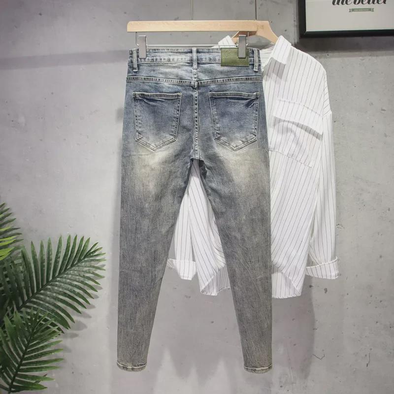 Джинсы облегающего кроя в корейском стиле для мужчин с рваными краями - модные эластичные узкие джинсы весна/лето