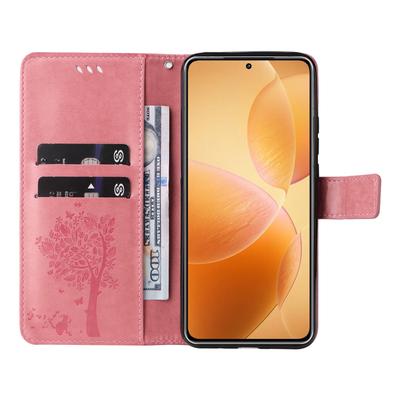 Чехол-кошелек из кожи с подставкой для телефона Xiaomi 14T Pro, рисунок "Кошачье дерево"
