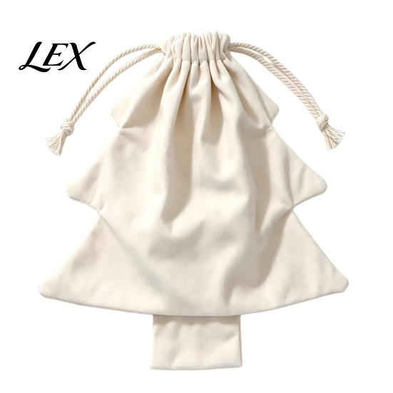 Soft Fabric Present Holders Christmas Tree Drawstring Presents Bag, Reusable Plush Wrapping Pouch, Ornaments Shaped Holiday Favors Bag for Candy,
