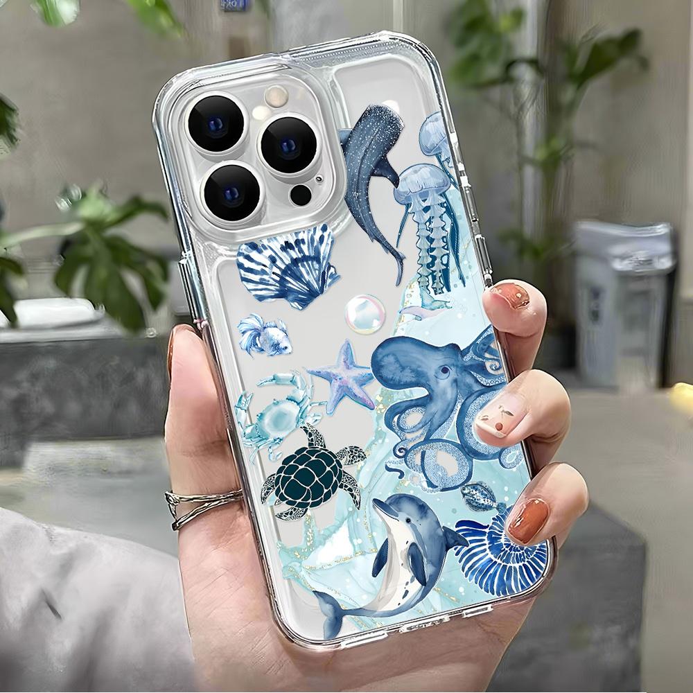 Морской мир Ударопрочный чехол для iPhone 16 Pro Max 15 14 13 12 11 XS X XR 16 Plus Прозрачная бамперная крышка