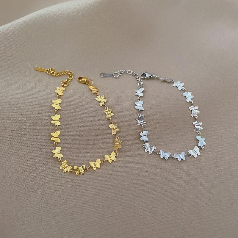 Минималистский браслет-цепочка из титановой стали с бабочками — стиль ретро-знаменитости из Интернета для женщин